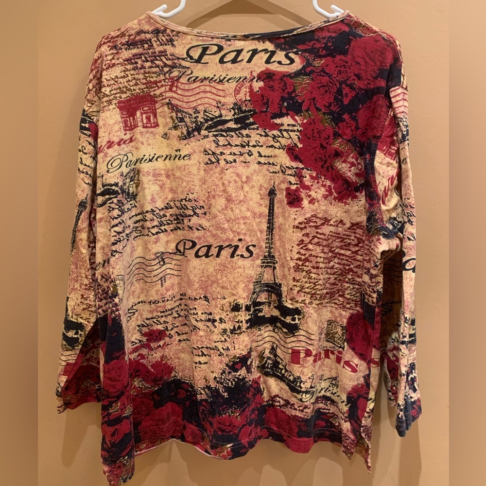 Jane Ashley Paris Print Sequins Cotton Size 2X 3/4 Sleeve Top PTP 25 - Picture 6 of 8